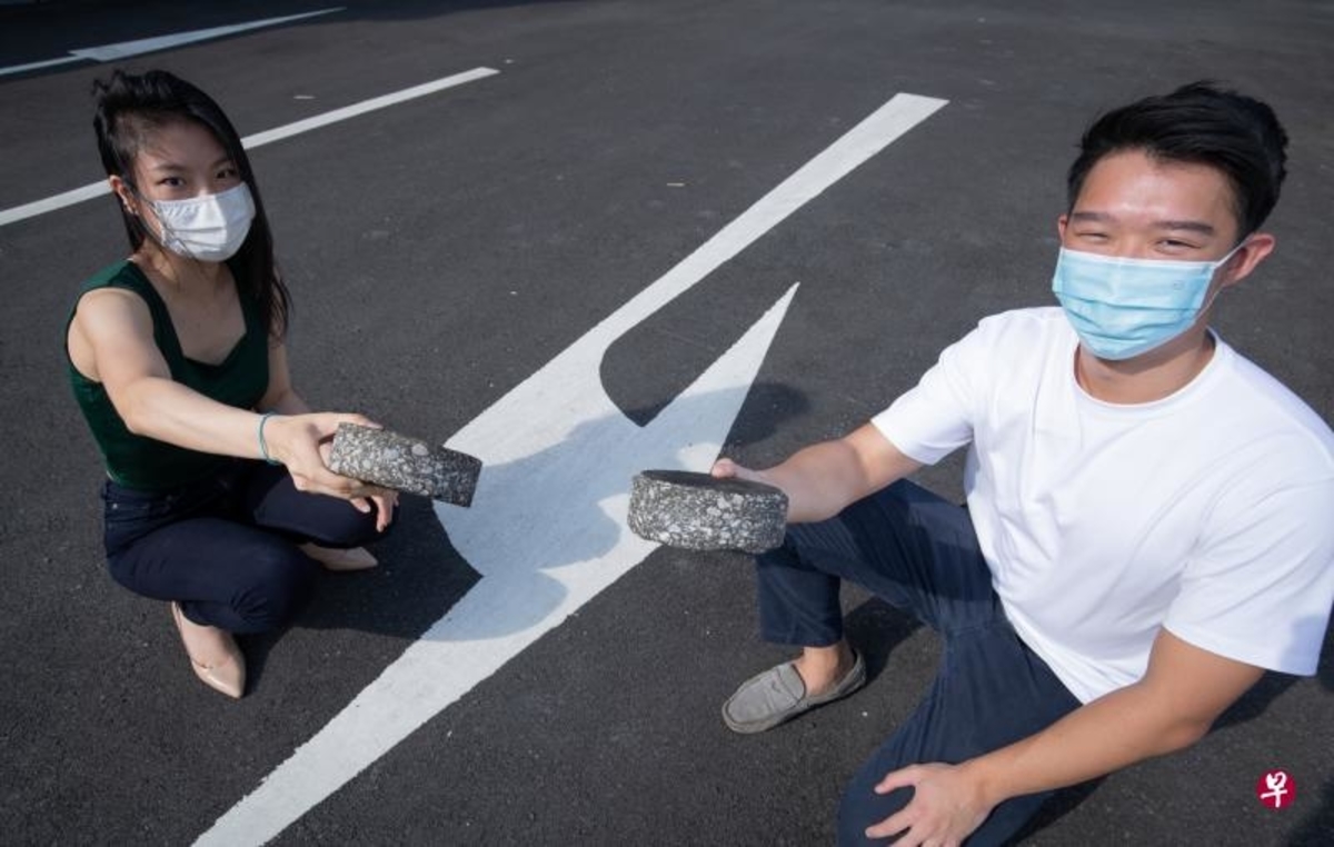Turning plastic waste into green paving material, invention by 2 uni students to be tested at Jurong Lake Gardens